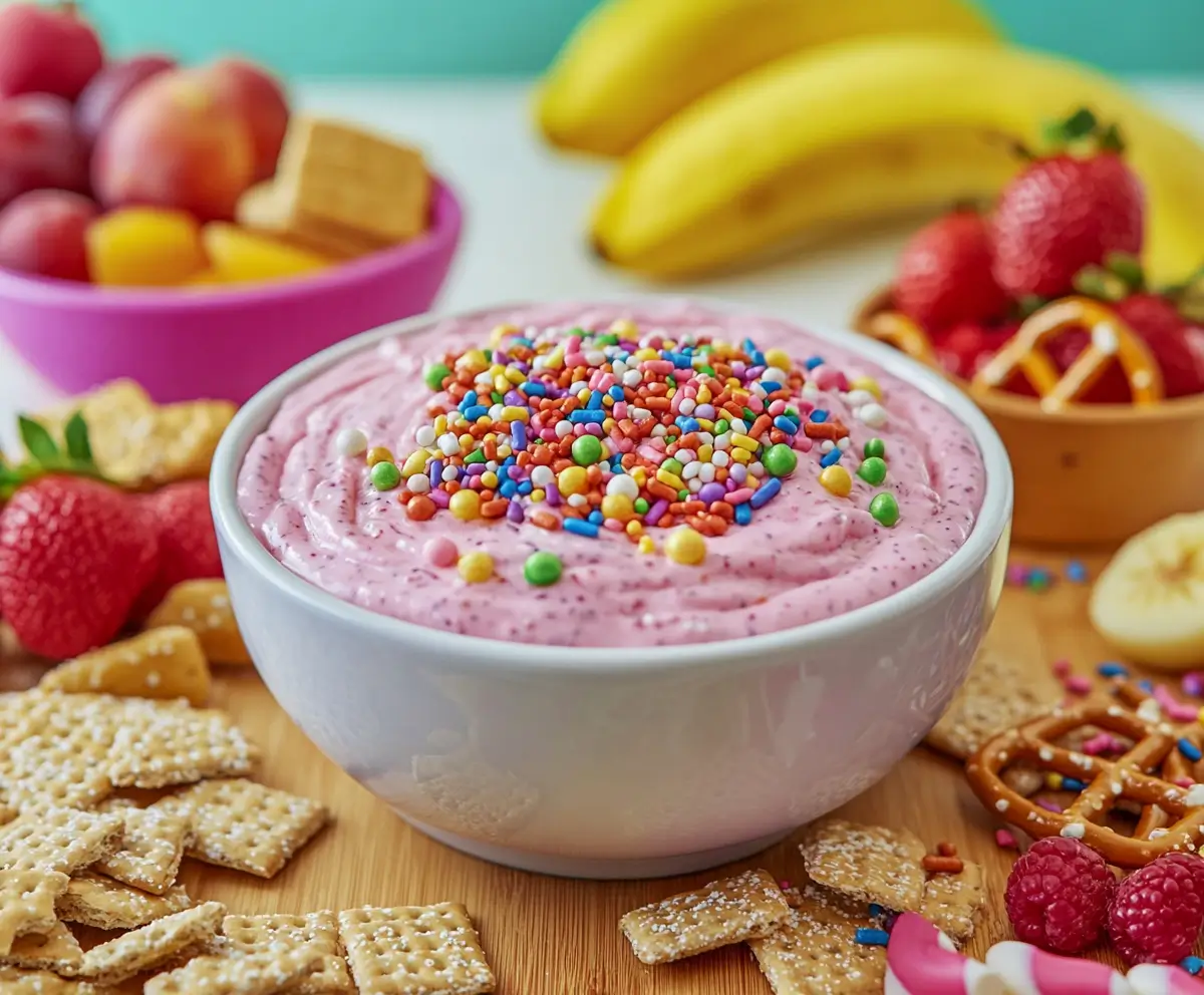Dunkaroo Dip with Colorful Sprinkles and Dippers.