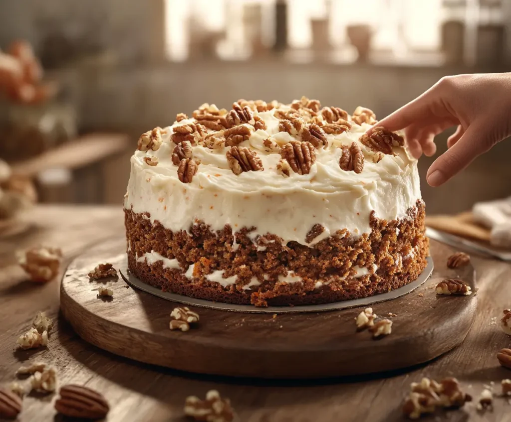 Carrot Cake Garnished with Pecans and Walnuts.