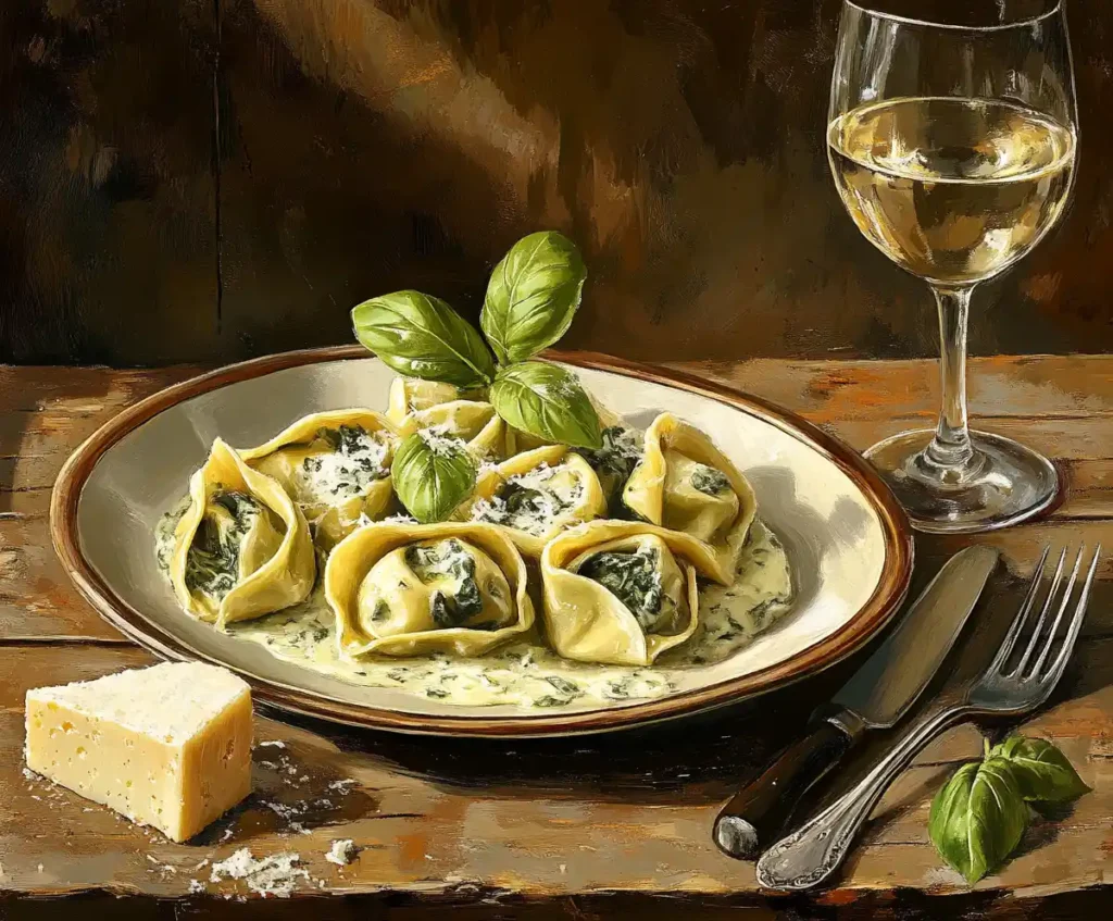 Tortellini stuffed with ricotta and spinach, served with creamy Alfredo sauce.