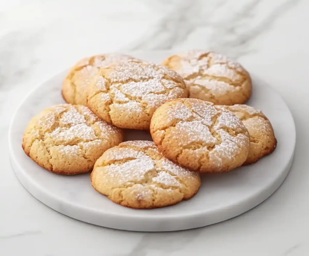 Crumbi Cookie Recipe - freshly baked cookies arranged on a marble plate.